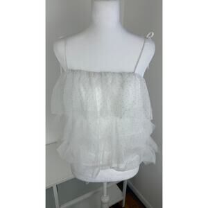 NWT Lush Womens Ruffle Tiered Fairycore Balletcore White Tie Strap Top Small